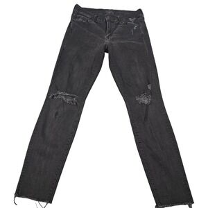MOTHER Looker Ankle Fray Jeans Black Distressed Skinny Denim Women's Size 27